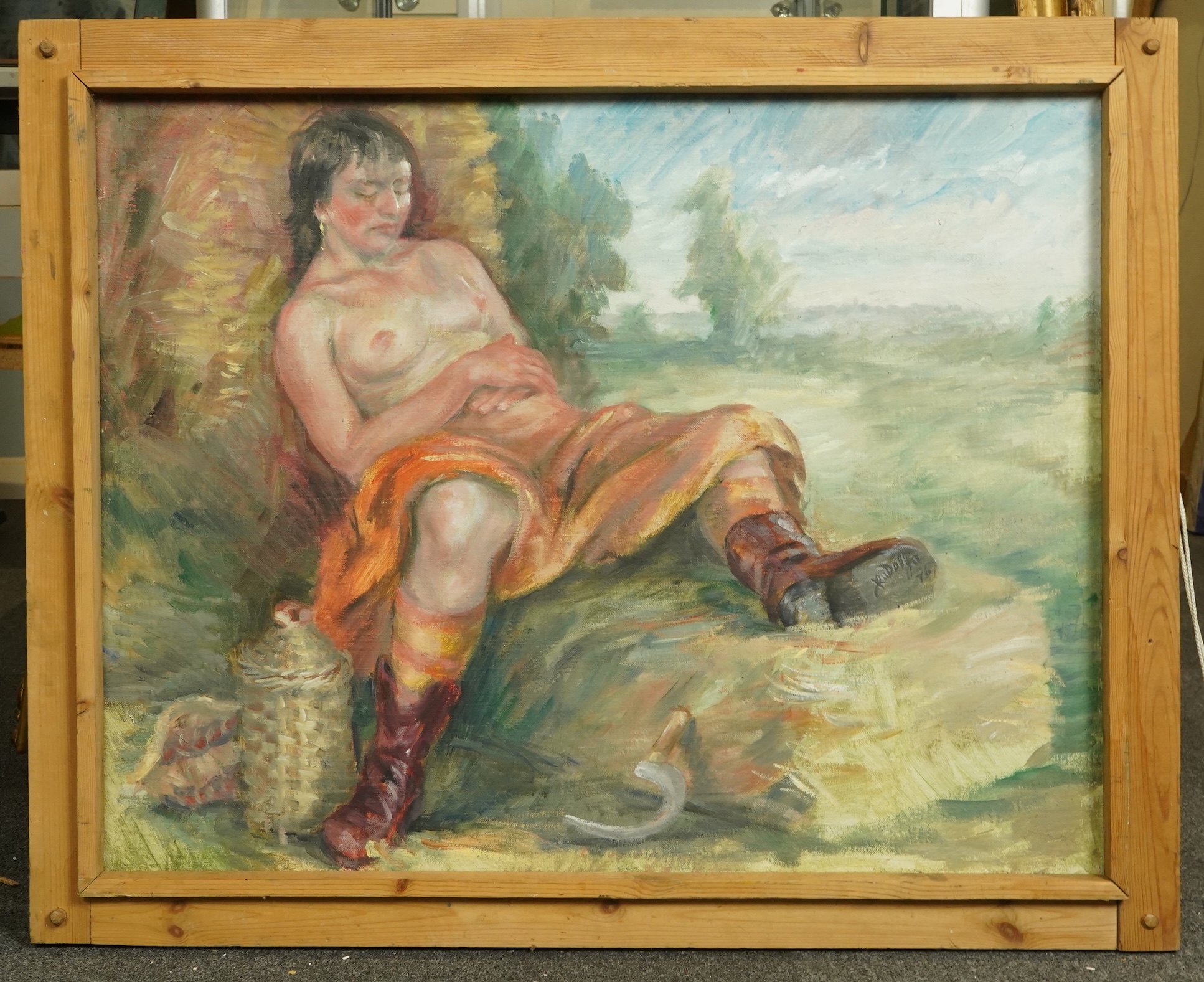 Rudolko, oil on canvas, Sleeping harvester, signed and dated '76, 57 x 73cm. Condition - good